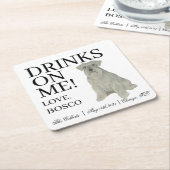 グレーパーソナライズされたシルバーシュナウツァードッグ結婚ズ スクエアペーパーコースター (アングル)