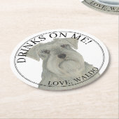 グレーパーソナライズされたシルバーシュナウツァードッグ結婚ズ ラウンドペーパーコースター (アングル)