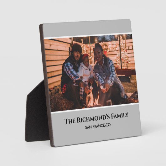 グレーパーソナライズされたフレームの写真(文字付き) フォトプラーク (正面)