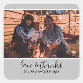 グレーパーソナライズされたフレームの愛の写真感謝してい スクエアシール (正面)