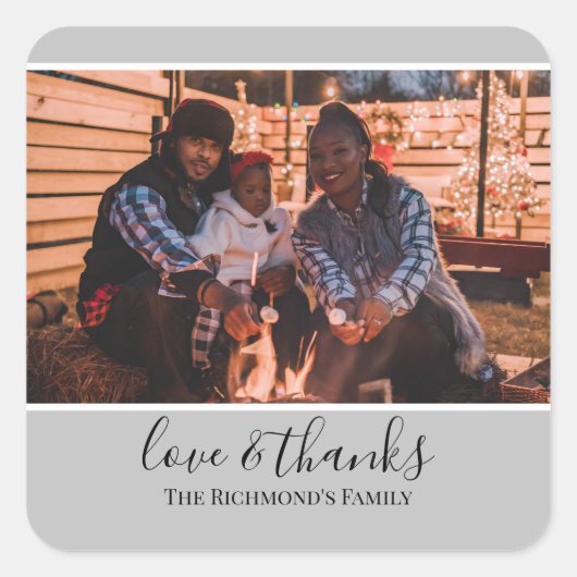 グレーパーソナライズされたフレームの愛の写真感謝してい スクエアシール (正面)