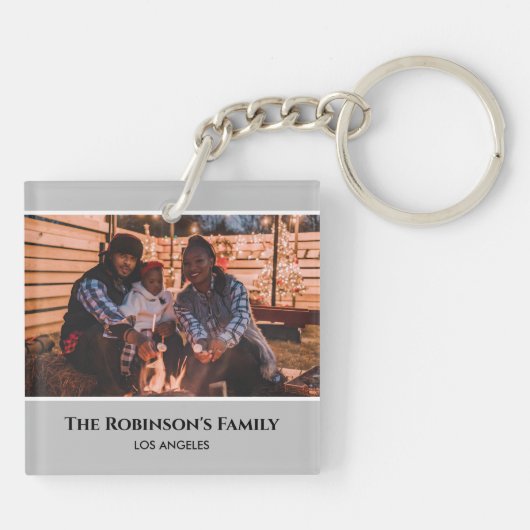 グレーパーソナライズされたフレームの文字付き写真 キーホルダー (裏面)