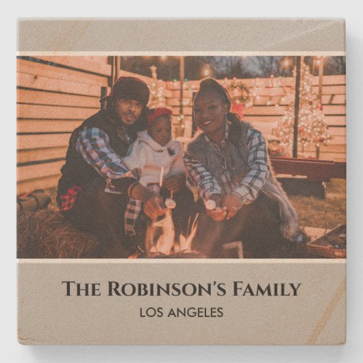 グレーパーソナライズされたフレームの文字付き写真 ストーンコースター (正面)