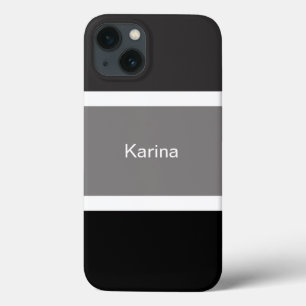 グレーパーソナライズされたブラックとホワイトストライプのスタイリッシュ iPhone 13ケース