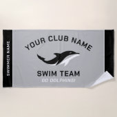 グレーパーソナライズされたブラックスイムチーム泳ぐ人名 ビーチタオル (正面)