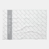 グレーパーソナライズされたホワイトサブウェイタイルレンガ キッチンタオル (横)