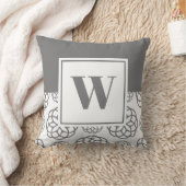 グレーパーソナライズされたホワイトパタモノグラムのーン クッション (ブランケット)