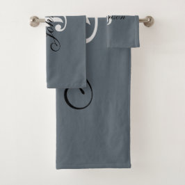 グレーパーソナライズされたホワイトモノグエレガントラム バスタオルセット