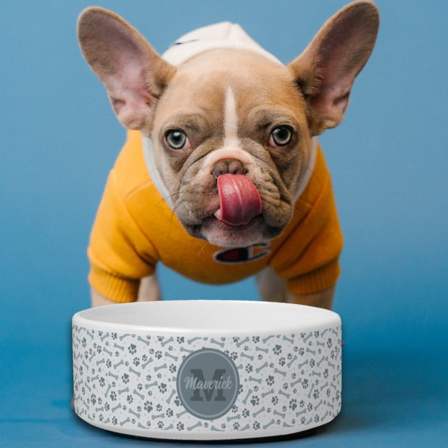 グレーパーソナライズされたボーンズのモノグラム名 ボウル (クリエイターアップロード済み)