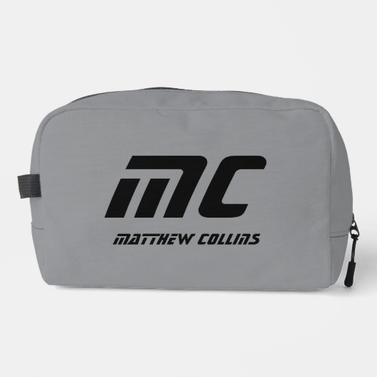 グレーパーソナライズされたミニマル主義モノグラム名男子 ドップキット (正面)