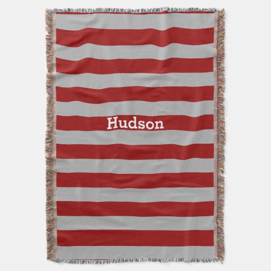 グレーパーソナライズされたモダンと任意の色ストライプの スローブランケット (正面縦)
