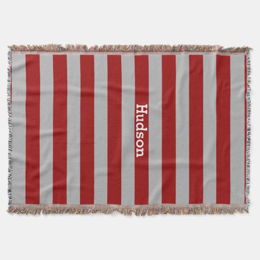 グレーパーソナライズされたモダンと任意の色ストライプの スローブランケット (正面)