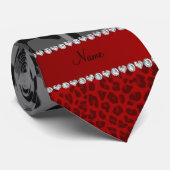 グレーパーソナライズされたレッドヒョウのパターン名 ネクタイ (ロール)