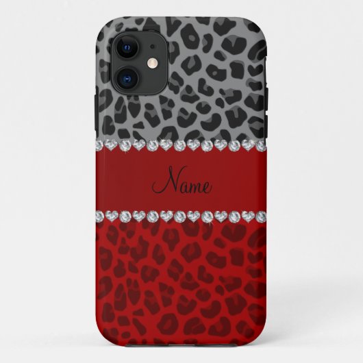 グレーパーソナライズされたレッドヒョウのパターン名 Case-Mate iPhoneケース (裏面)