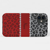グレーパーソナライズされたレッドヒョウのパターン名 Case-Mate iPhoneケース (裏面(横))