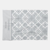 グレーパーソナライズされた地中海のホワイトタイルプリント キッチンタオル (横)