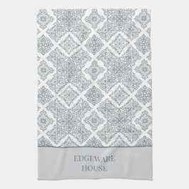 グレーパーソナライズされた地中海のホワイトタイルプリント キッチンタオル