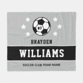 グレーパーソナライズされた白黒サッカー選手の名前 フリースブランケット (正面(横))