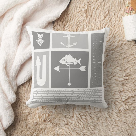 グレーパーソナライズされた航海のイエローカラーブロック クッション (ブランケット)