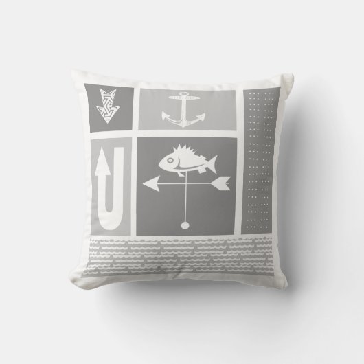 グレーパーソナライズされた航海のイエローカラーブロック クッション (正面)