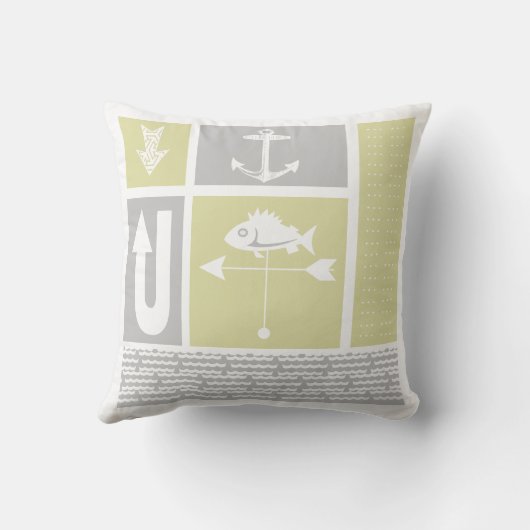 グレーパーソナライズされた航海のイエローカラーブロック クッション (裏面)