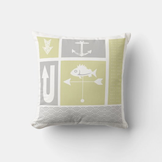 グレーパーソナライズされた航海のイエローカラーブロック クッション (正面)