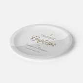 グレーパーソナライズされた金ゴールド交差ベビー洗礼 ペーパープレート (アングル)