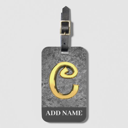 グレーパーソナライズされた&金ゴールドモノグラム文字C ラゲッジタグ (正面縦)