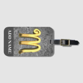 グレーパーソナライズされた&金ゴールドモノグラム文字M ラゲッジタグ (正面横)