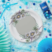 グレーパープルの水彩花 ペーパープレート (パーティー)