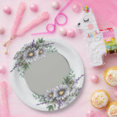 グレーパープルの水彩花 ペーパープレート (パーティー)