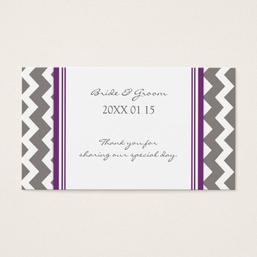 グレーパープルシェブロン結婚式の引き出物ラベル (正面)