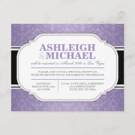 グレーパープルダマスク結婚式の披露宴のみのご案内 出欠カード