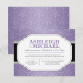 グレーパープルダマスク結婚式の披露宴のみのご案内 出欠カード (正面/裏面)