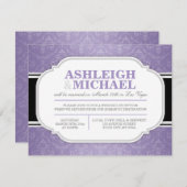 グレーパープルダマスク結婚式の披露宴のみ 出欠カード (正面/裏面)