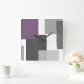 グレーパープルホワイトジオメトリックミニマモダンリスト スクエア壁時計 (ホーム)