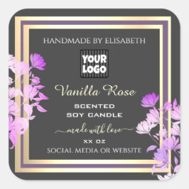 グレーパープル金ゴールド製品ラベルカスタムロゴフローラ スクエアシール