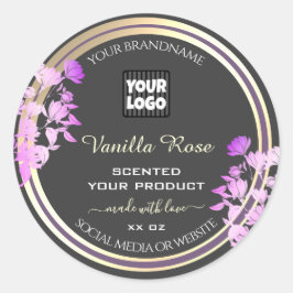 グレーパープル金ゴールド製品ラベルカスタムロゴフローラ ラウンドシール