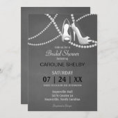 グレーパールとハイヒールのブライダルシャワーの招待状 招待状 (正面/裏面)