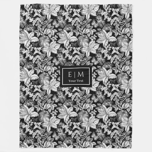 グレーヒューズフローラ毛布と名前をカスタムするモノグラム フリースブランケット (正面)