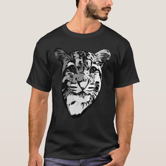 グレーヒョウ捕食者プリント頭インプリントと野生 Tシャツ (正面)