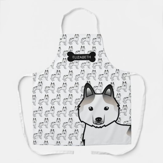 グレーピエバルシベリアハスキー漫画の犬と名前 エプロン (正面)