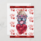 グレーピットブルハートドッグラバーバレンタインギフト シーズンポストカード (正面/裏面)