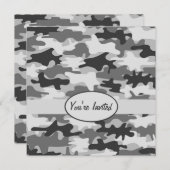 グレーピューター迷彩柄カモフラージュパーティーイベントスクエア 招待状 (正面/裏面)