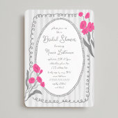 グレーピンクお洒落の手絵を描ブライダルシャワー 招待状