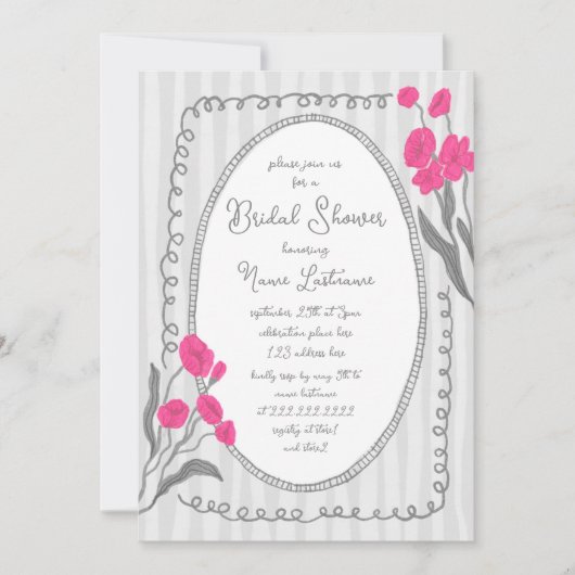 グレーピンクお洒落の手絵を描ブライダルシャワー 招待状 (正面)