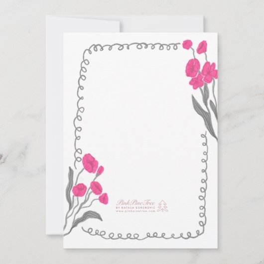 グレーピンクお洒落の手絵を描ブライダルシャワー 招待状 (裏面)