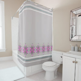 グレーピンクとティール（緑がかった色）エレガント設計 シャワーカーテン