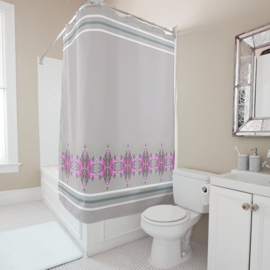 グレーピンクとティール（緑がかった色）エレガント設計 シャワーカーテン (インサイチュ)