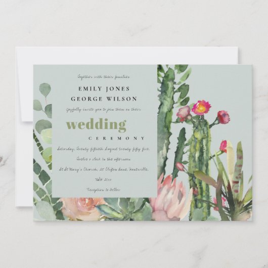 グレーピンクのフローラカッティ動物水の色結婚の色 招待状 (正面)